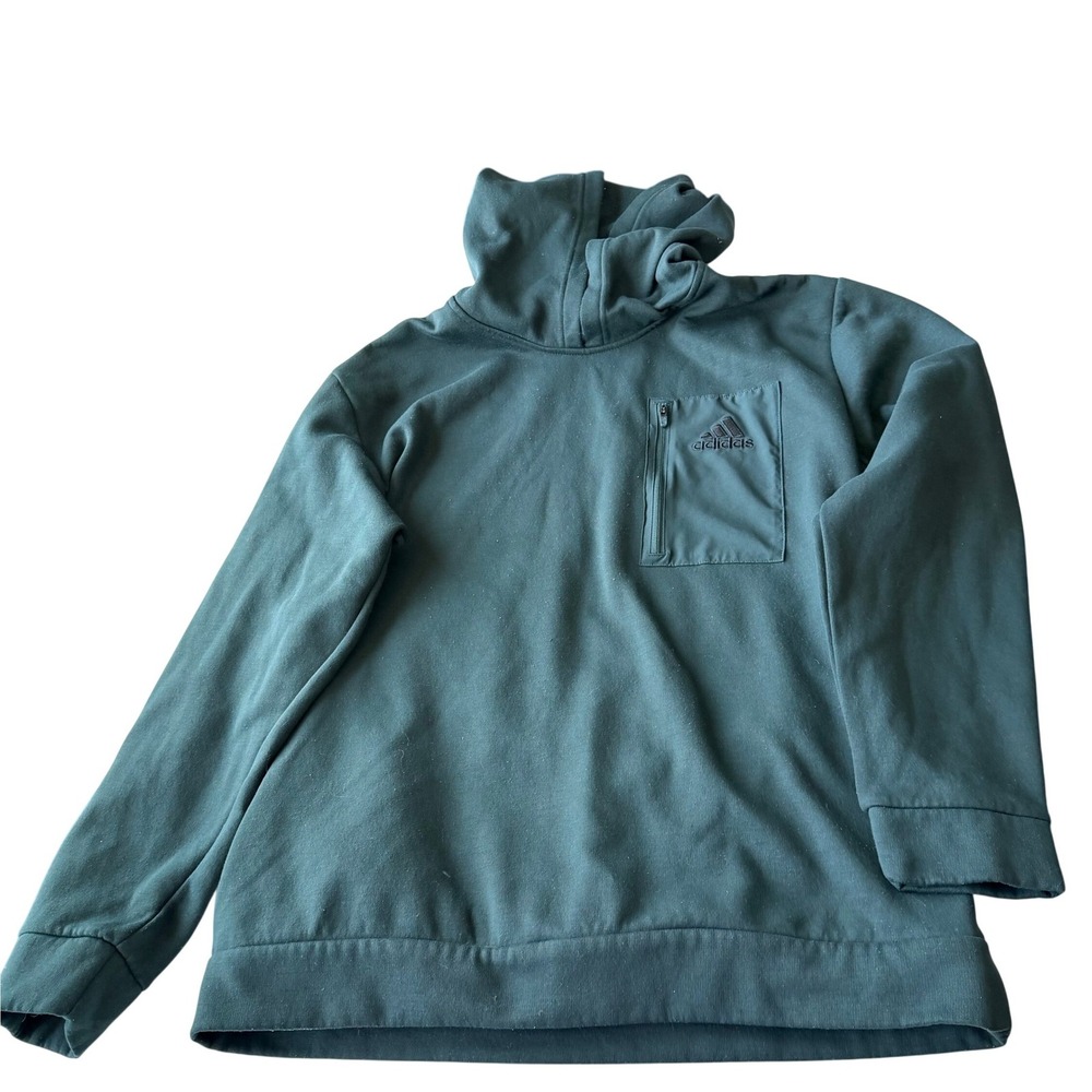 Adidas Mens Zippered Chest Pocket Hoodie Dark Green XL Fleece workout Pullover‎